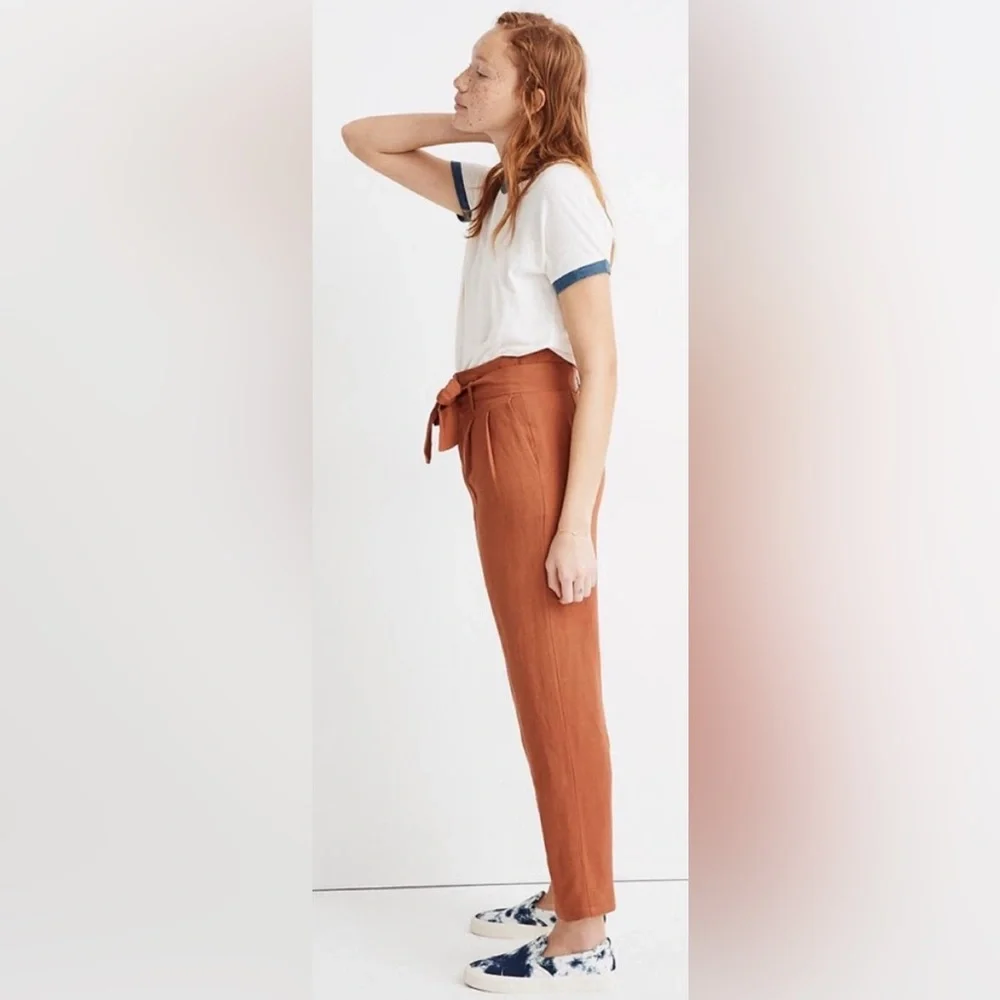 Madewell Linen-Blend Paperbag Pants in Burnt Orange